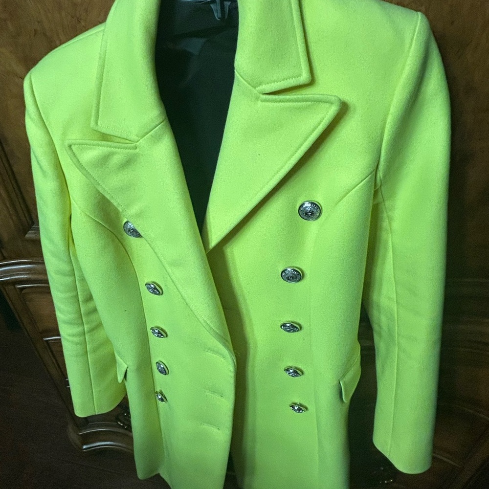 Balmain Neon Yellow Double-Breasted Coat - Picture 4 of 7
